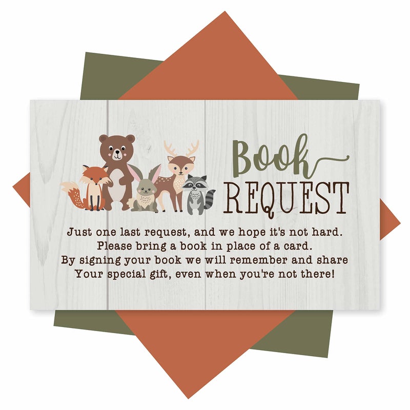 Hadley Designs 25 Books For Baby Shower-Woodland Baby Shower Invitation Inserts, Book Request Baby Shower Guest Book Alternative, Bring A Book Instead Of A Card, Baby Shower Book Request - Image 1